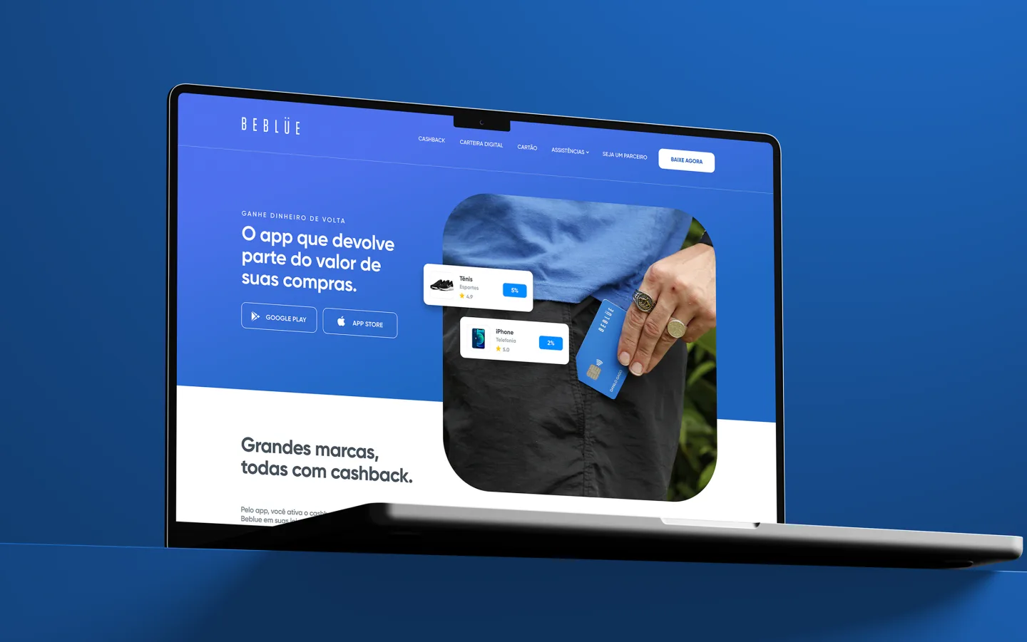 Beblue cashback website on a laptop