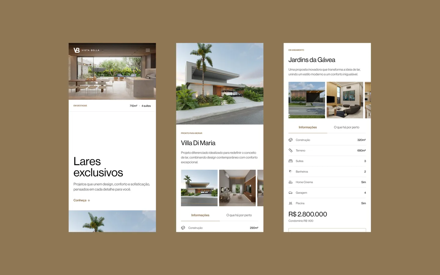Vista Bella real estate website screens