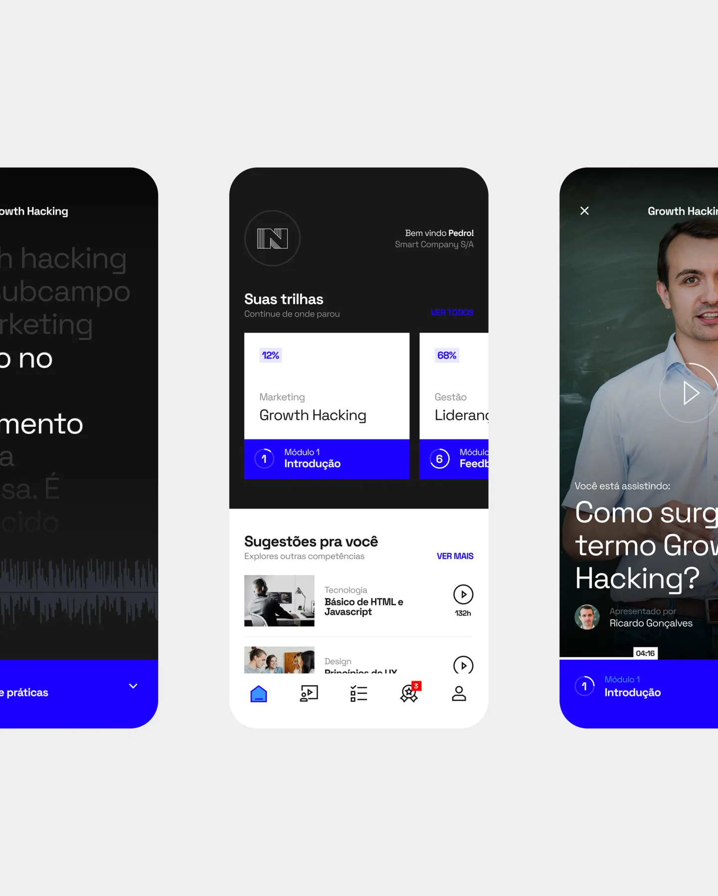 Corporate learning app with growth hacking courses