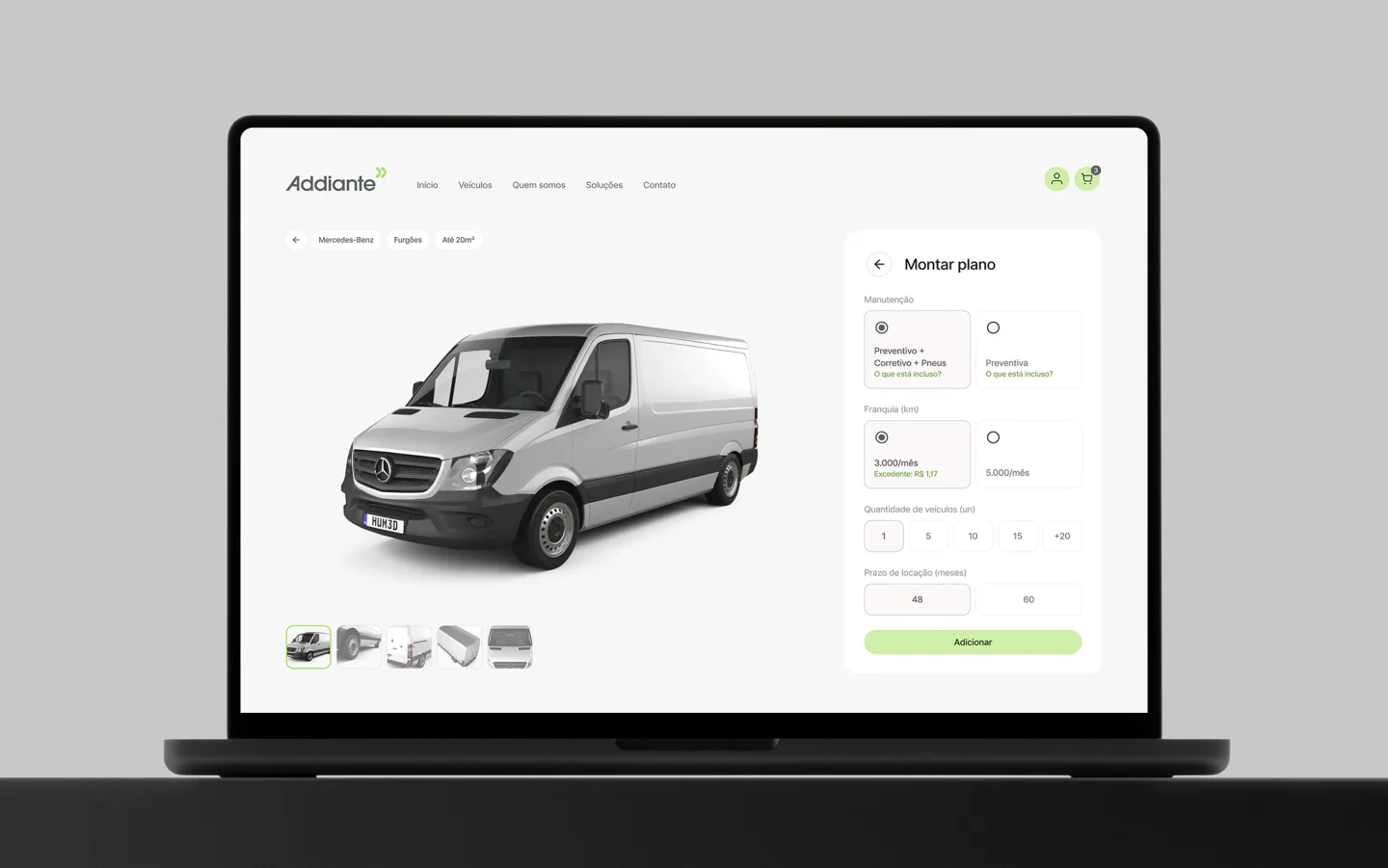 Addiante vehicle leasing configurator website