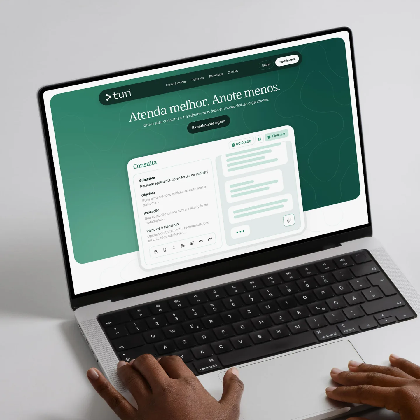 Turi Saúde AI clinical documentation website