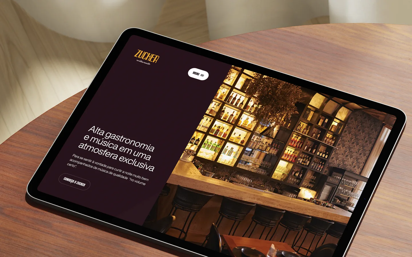 Zucher restaurante website on a tablet