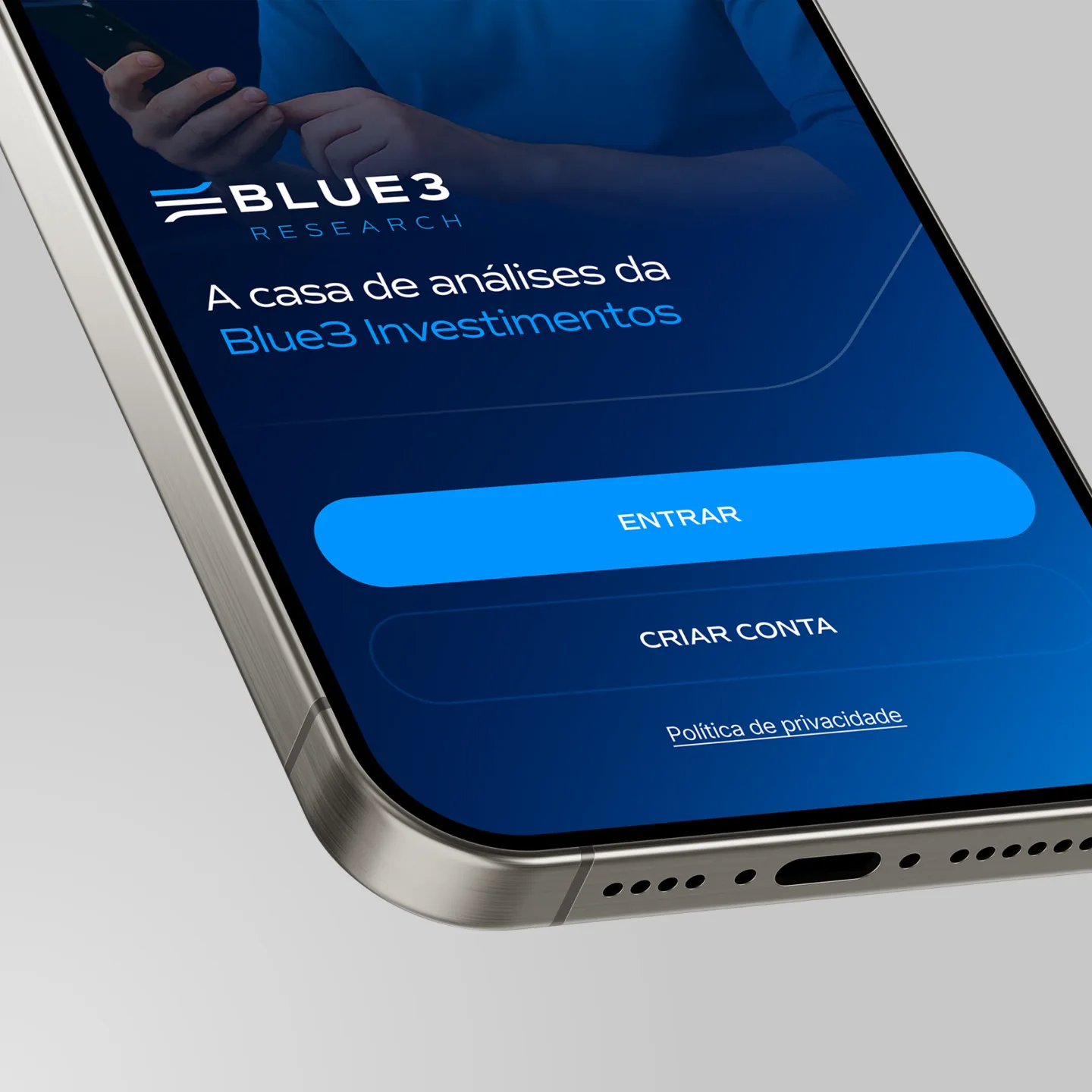 Blue3 Research login screen on a phone