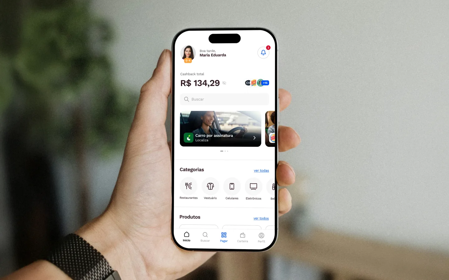 Cashback app home screen on a phone