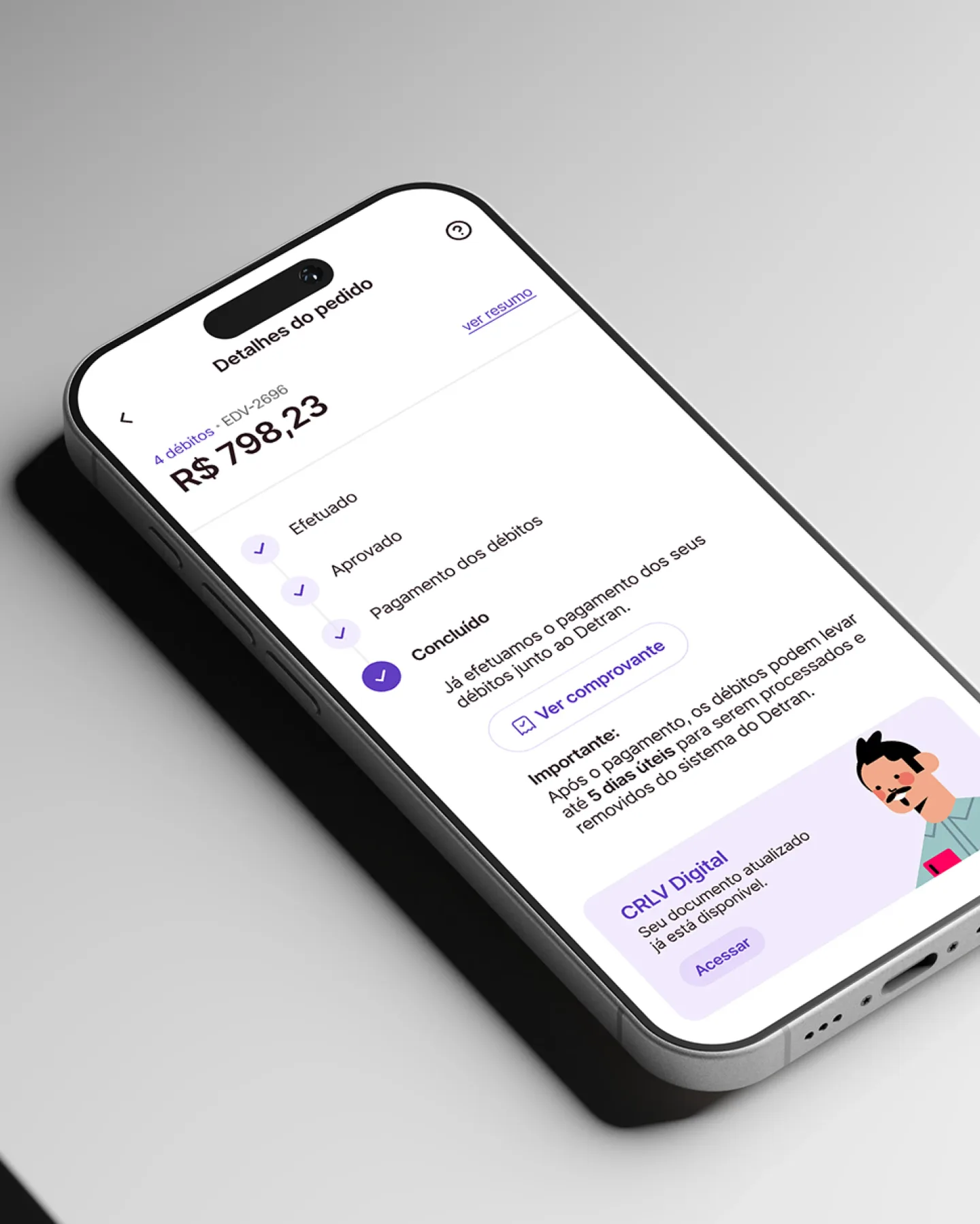 Zapay vehicle debit order details on a phone